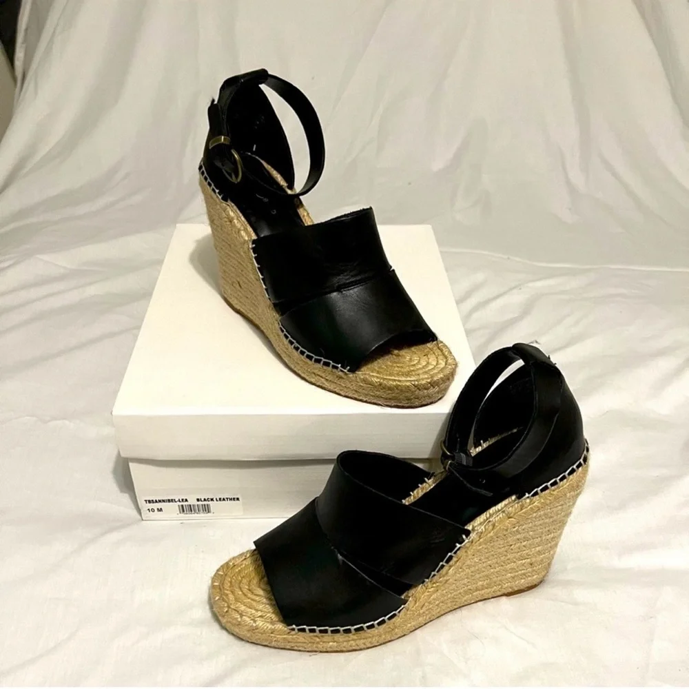 Treasure & Bond Black Leather Sannibel Wedges EUC